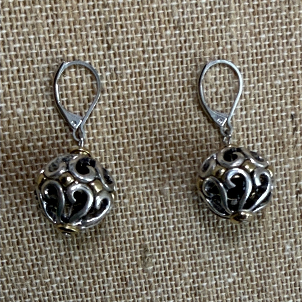 Silver Filigree Drop Earrings with Gold Accents - Silver & Gold